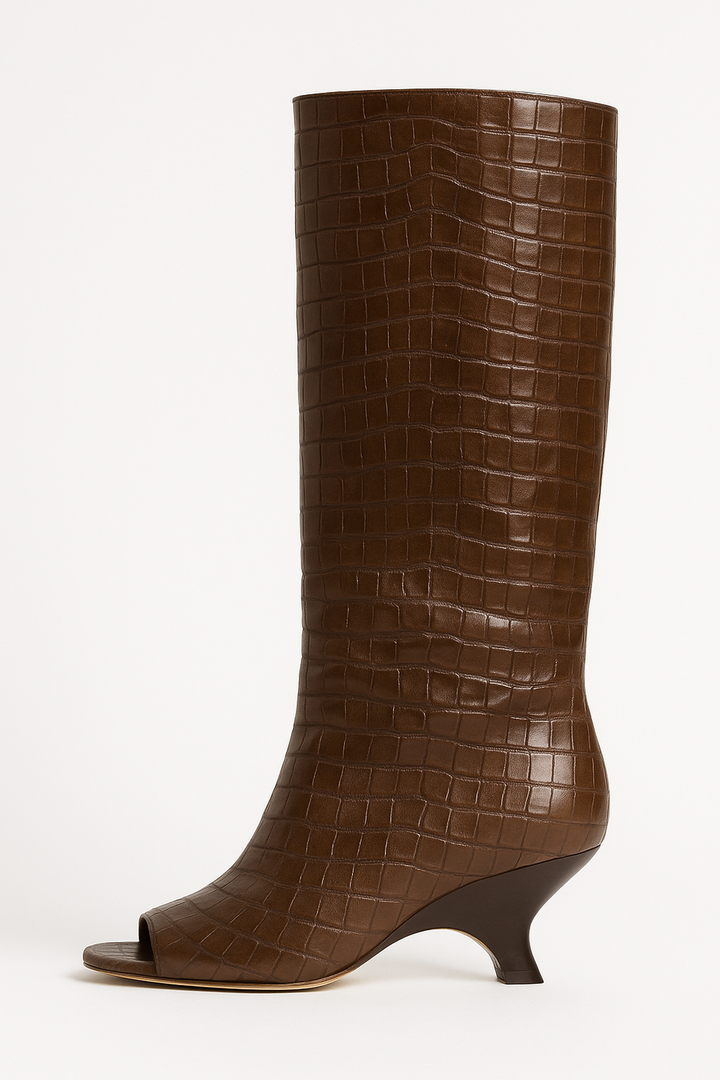 Botas hasta la Rodilla con Punta Abierta y Relieve de Cocodrilo