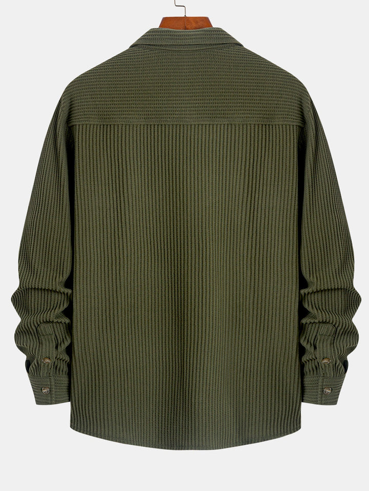Camisa de Manga Larga de Waffle con Botones y Pantalones de Waffle Tejidos con Cordón