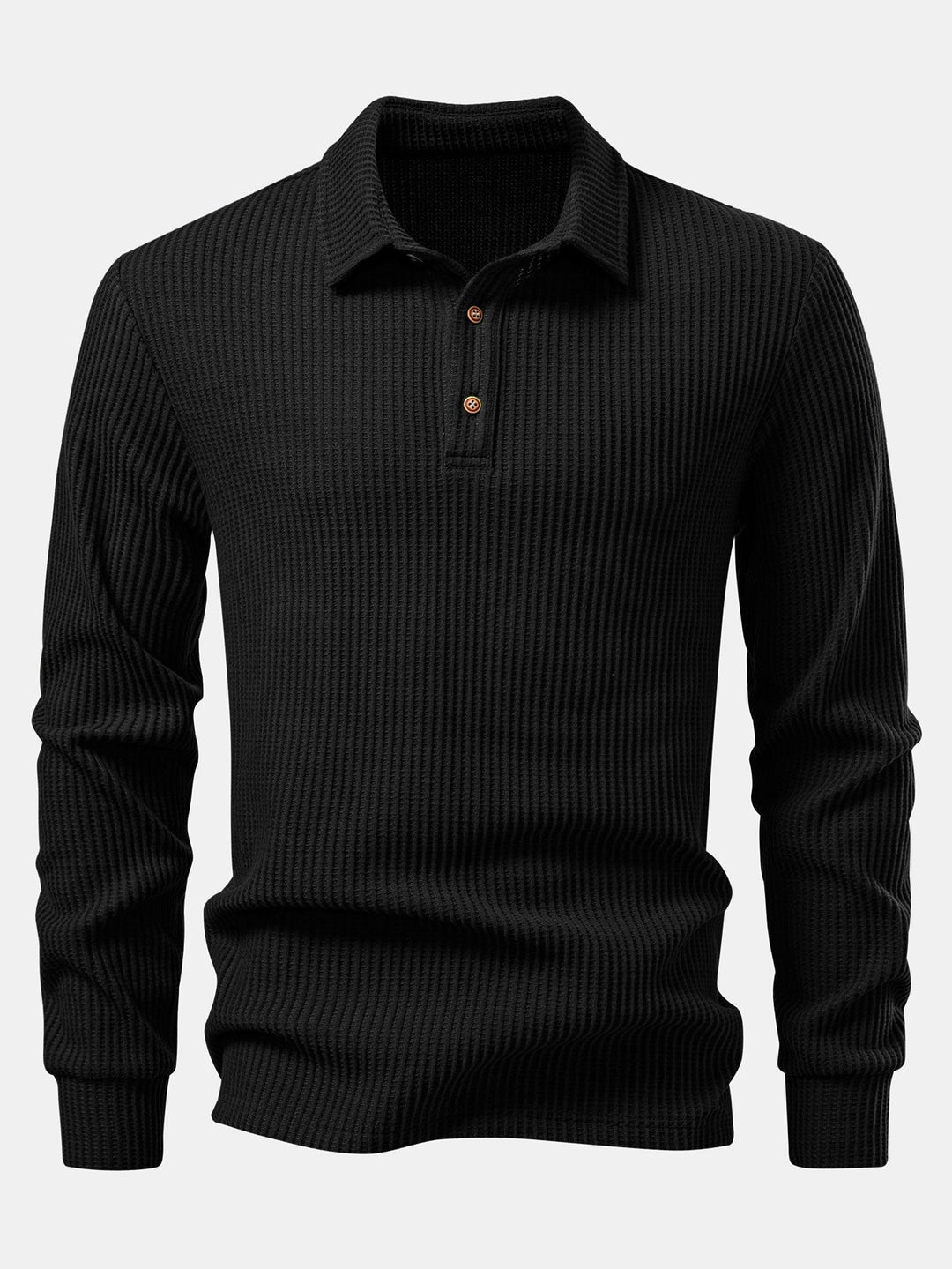 Polo de Manga Larga de Waffle Tejido y Pantalones de Waffle Tejidos con Cordón