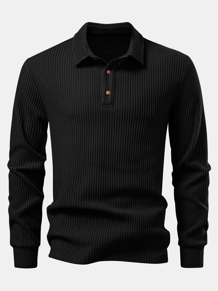 Polo de Manga Larga de Waffle Tejido y Pantalones de Waffle Tejidos con Cordón