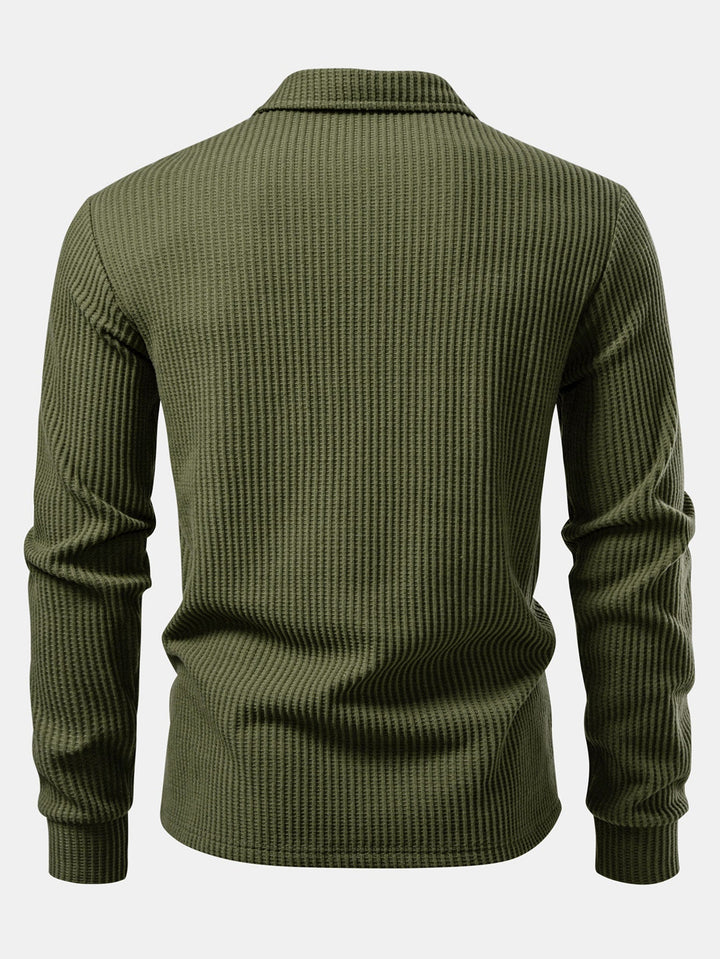 Polo de Manga Larga de Waffle Tejido y Pantalones de Waffle Tejidos con Cordón
