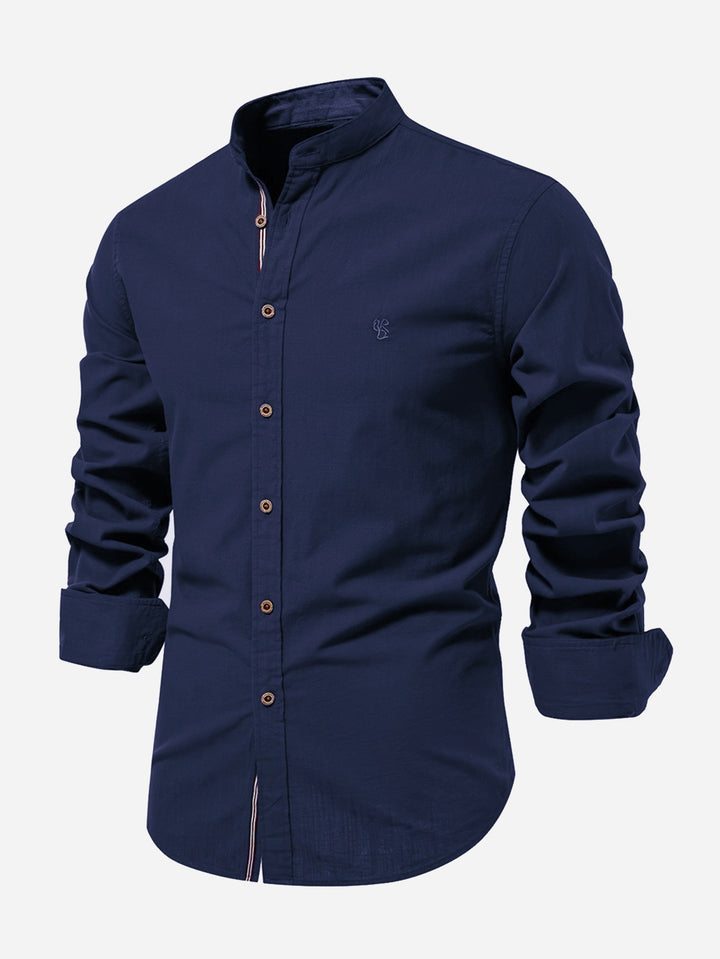 Chemise à manches longues avec col montant en look lin