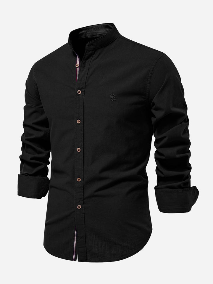 Chemise à manches longues avec col montant en look lin