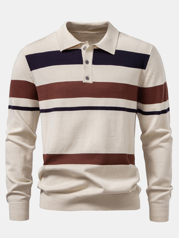 Polo de Punto de Rayas de Manga Larga