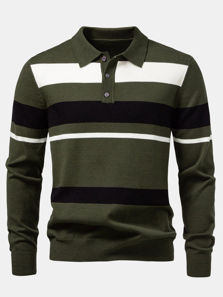 Polo de Punto de Rayas de Manga Larga