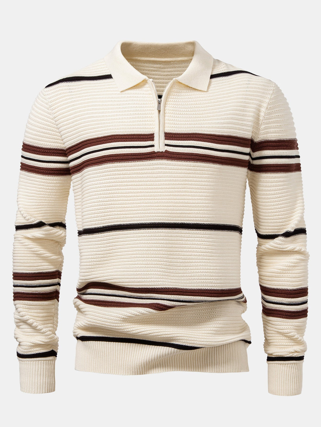 Polo de Punto Texturizado con Rayas y Cremallera