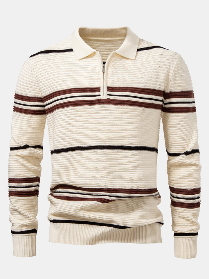 Polo de Punto Texturizado con Rayas y Cremallera