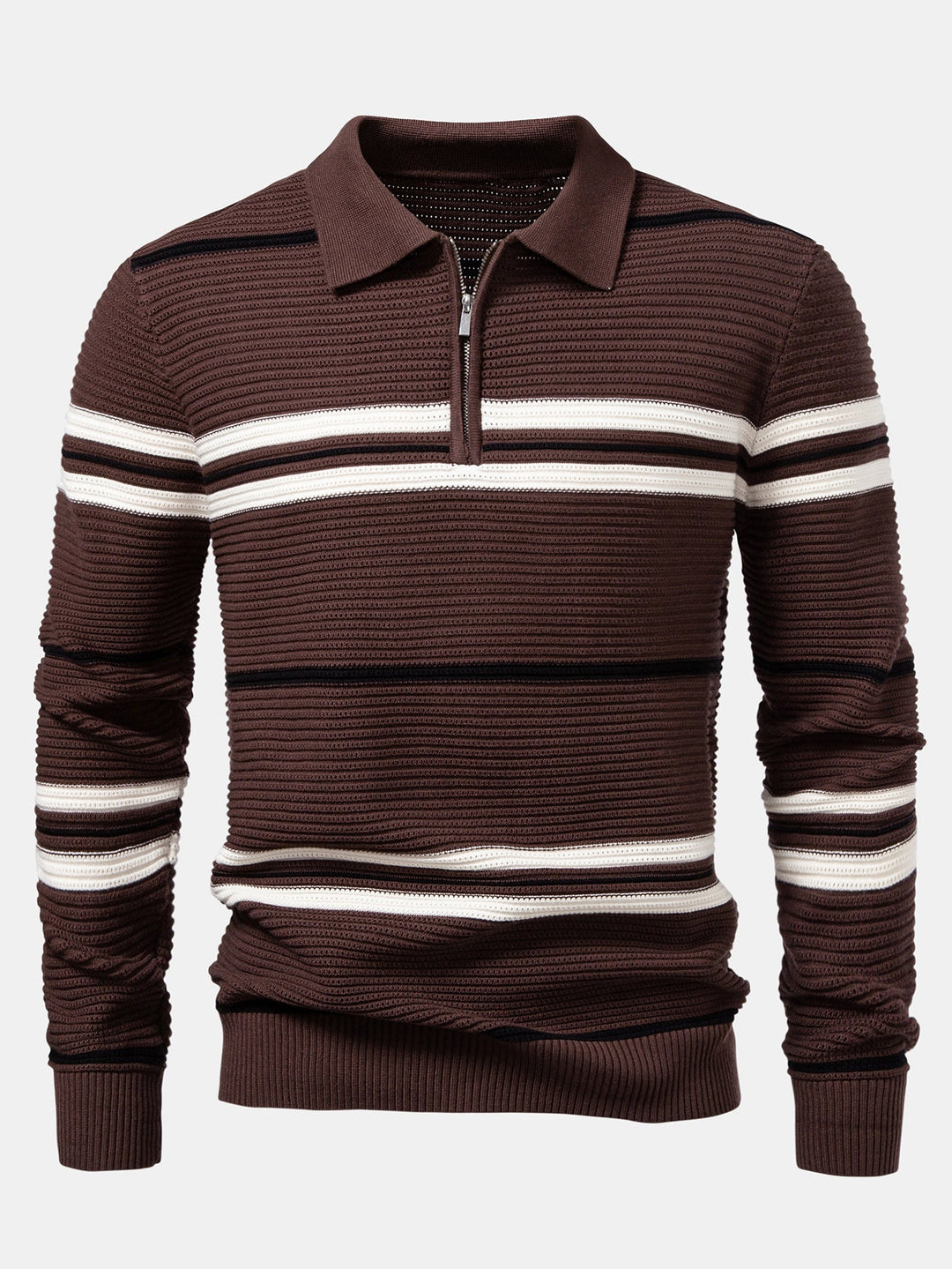 Polo de Punto Texturizado con Rayas y Cremallera