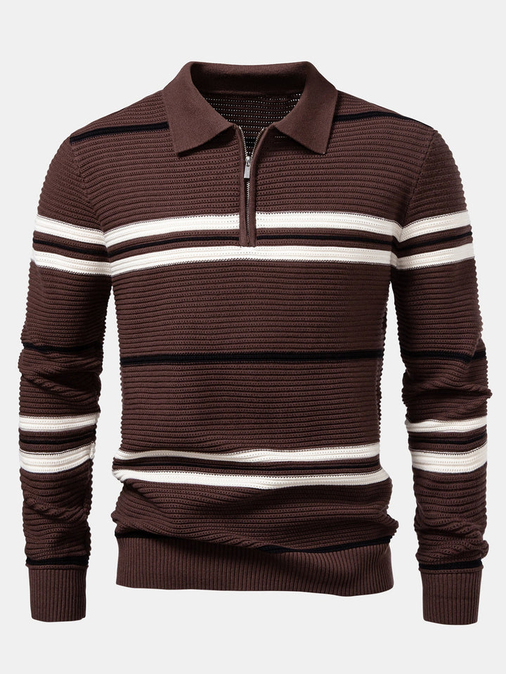 Polo de Punto Texturizado con Rayas y Cremallera