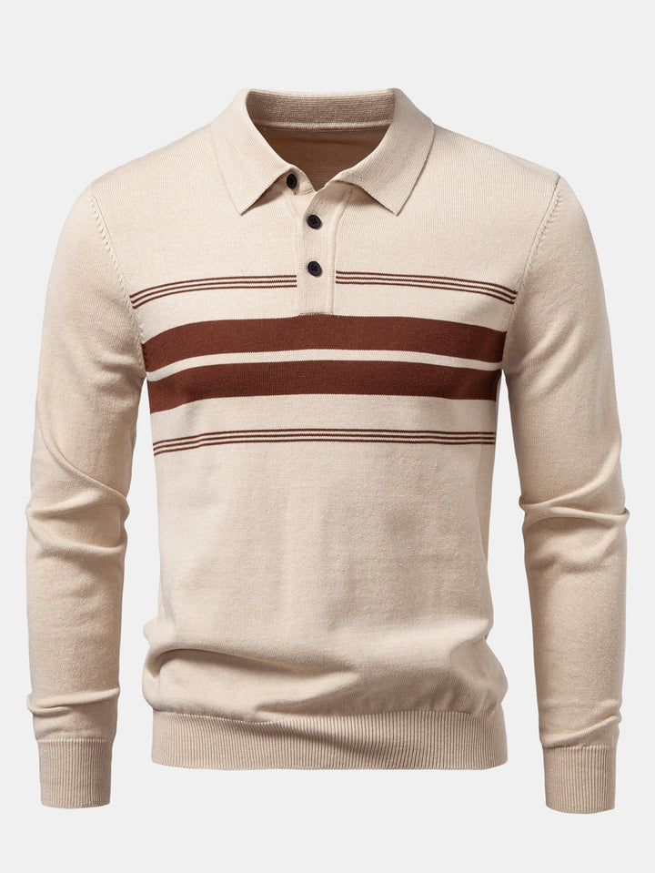Polo de Punto de Rayas de Manga Larga