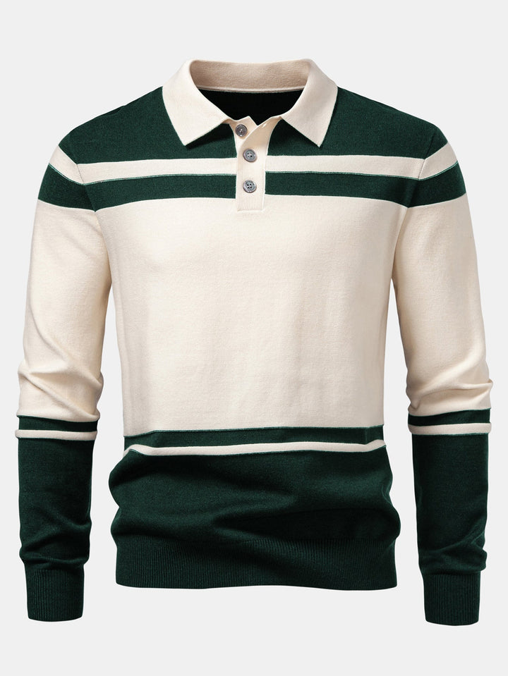 Polo de Punto con Bloques de Color de Manga Larga