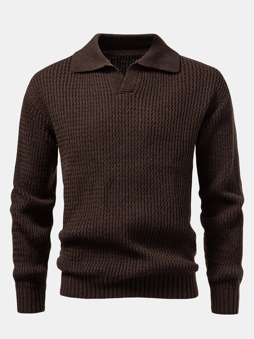 Polo de Punto Jacquard con Ondas y Cuello en V de Manga Larga