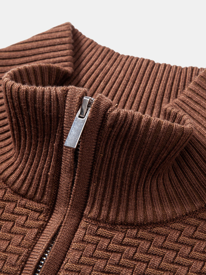 Suéter de Punto Jacquard con Ondas y Cremallera de un Cuarto