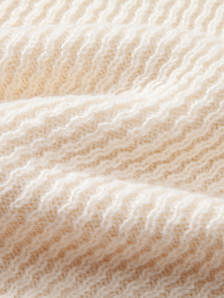 Polo de Punto Jacquard con Ondas y Cuello en V de Manga Larga