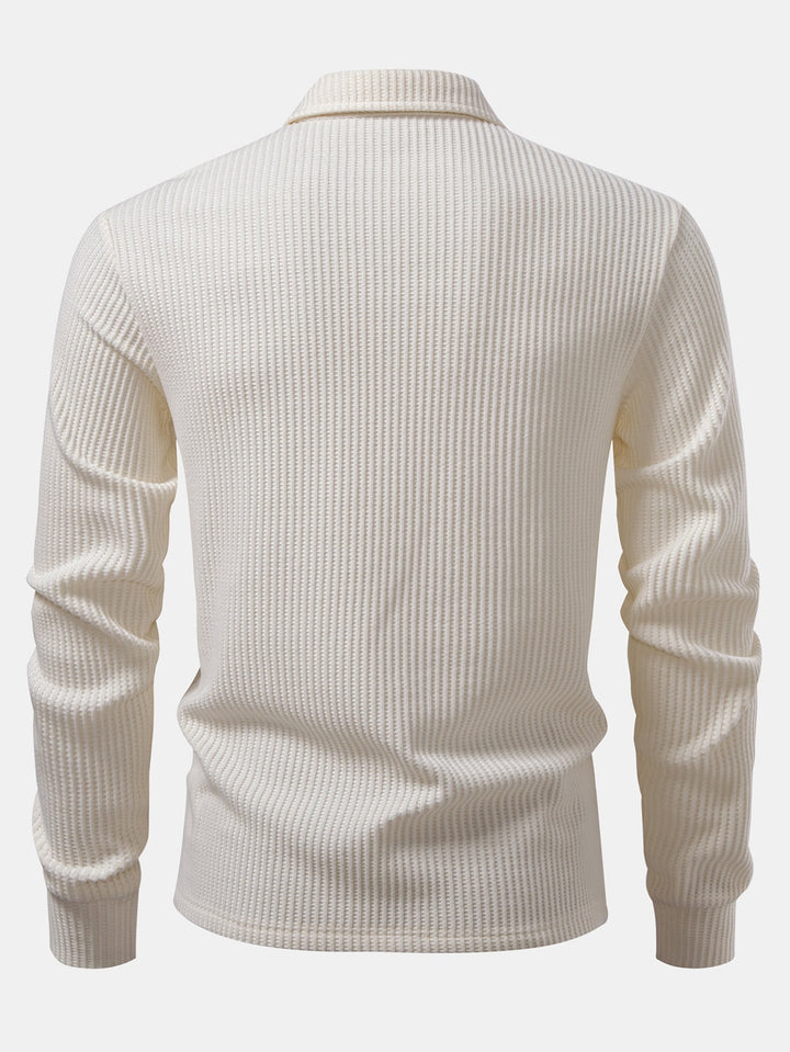 Polo de Manga Larga de Waffle Tejido y Pantalones de Waffle Tejidos con Cordón
