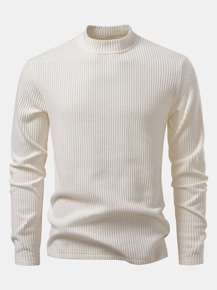 Camiseta de Manga Larga de Waffle con Cuello Alto y Pantalones de Waffle Tejidos con Cordón