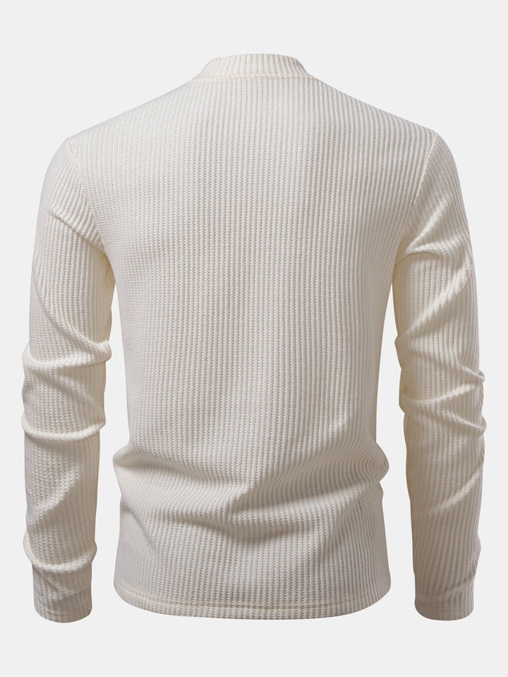 Camiseta de Manga Larga de Waffle con Cuello Alto y Pantalones de Waffle Tejidos con Cordón