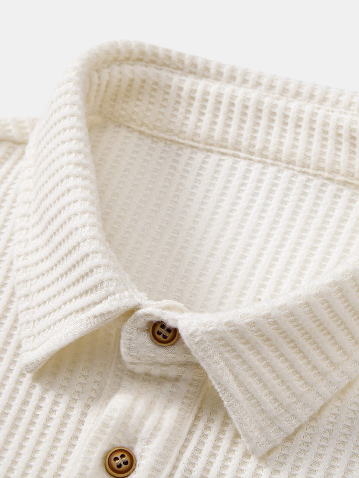 Polo de Manga Larga de Waffle Tejido y Pantalones de Waffle Tejidos con Cordón