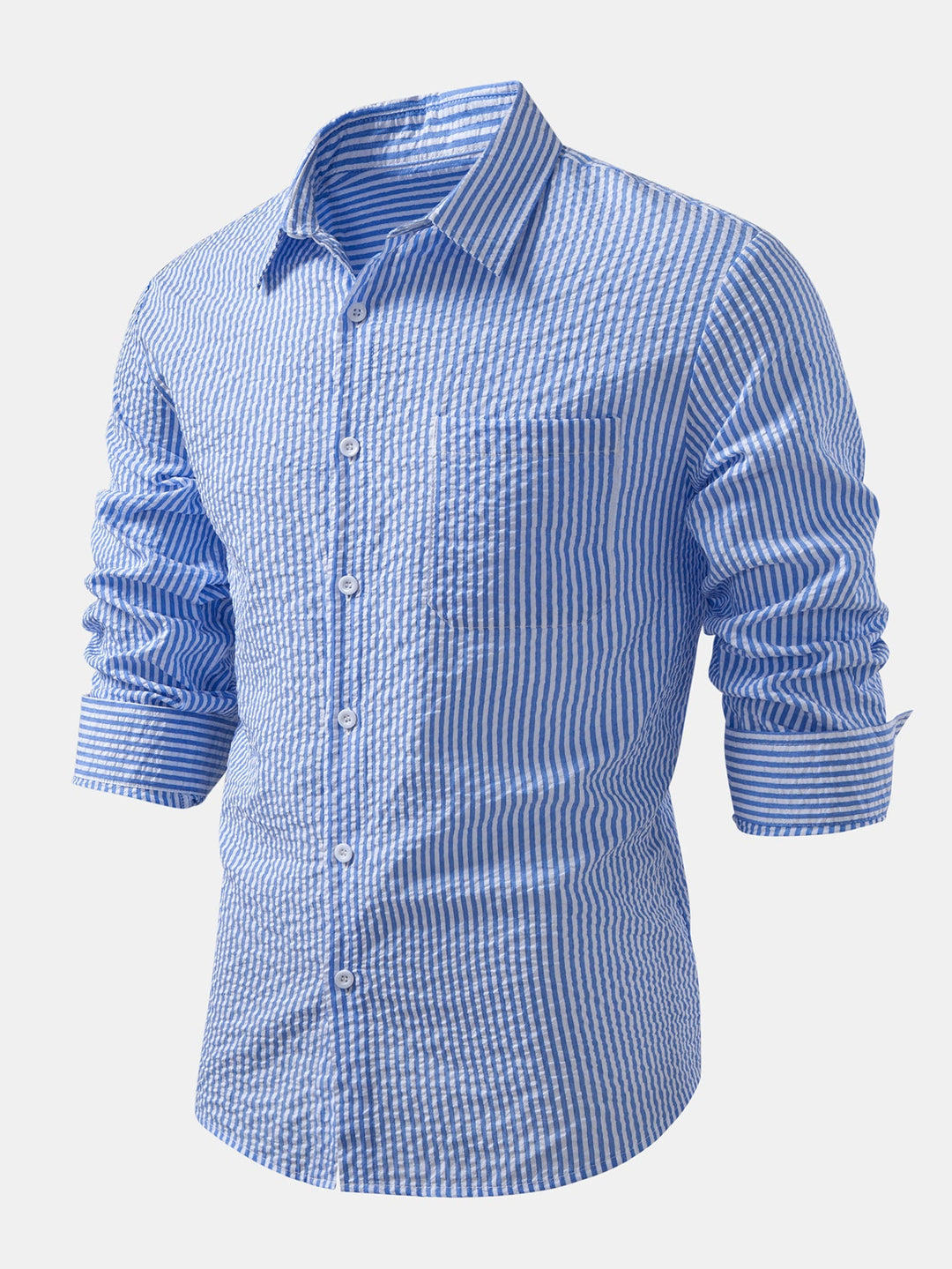 Camisa a Rayas Seersucker con Botones y Pantalones de Lino de Pierna Recta