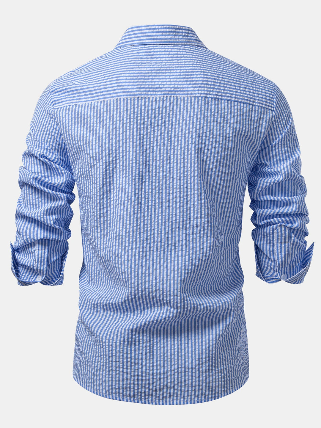 Camisa a Rayas Seersucker con Botones y Pantalones de Lino de Pierna Recta