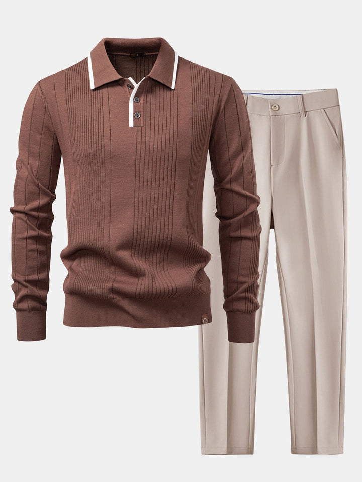 Polo Tejido Jacquard de Rayas de Manga Larga