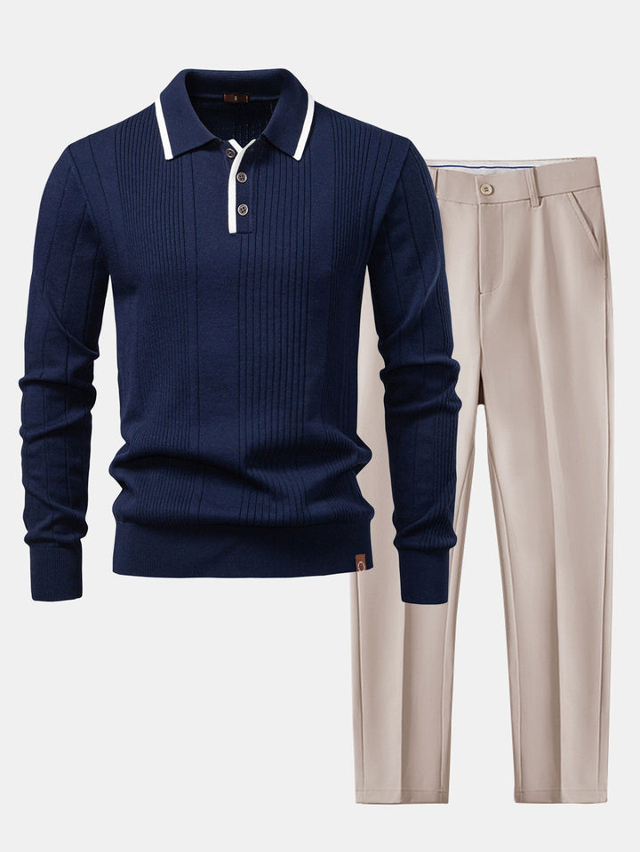 Polo Tejido Jacquard de Rayas de Manga Larga