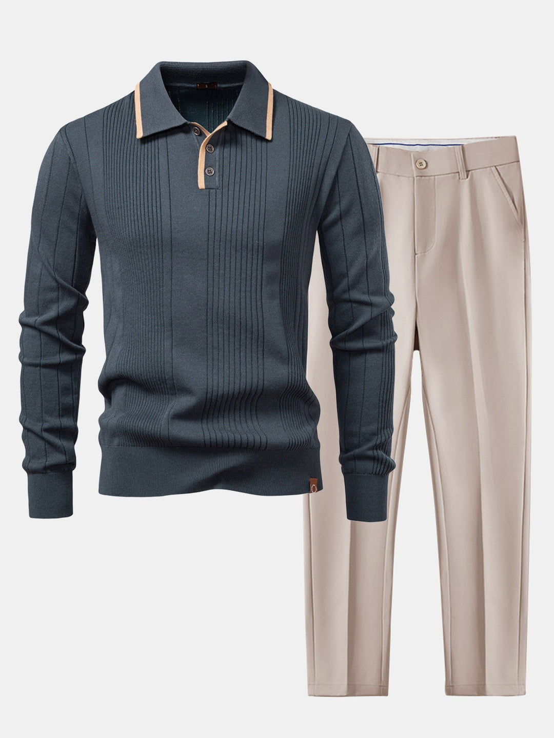 Polo Tejido Jacquard de Rayas de Manga Larga