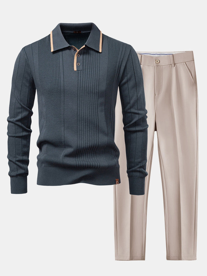 Polo Tejido Jacquard de Rayas de Manga Larga
