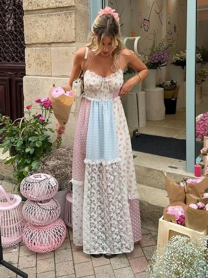 Viviana | Vestido de retazos con tirantes
