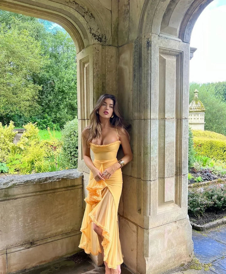 Clarissa | Vestido maxi de malla amarillo
