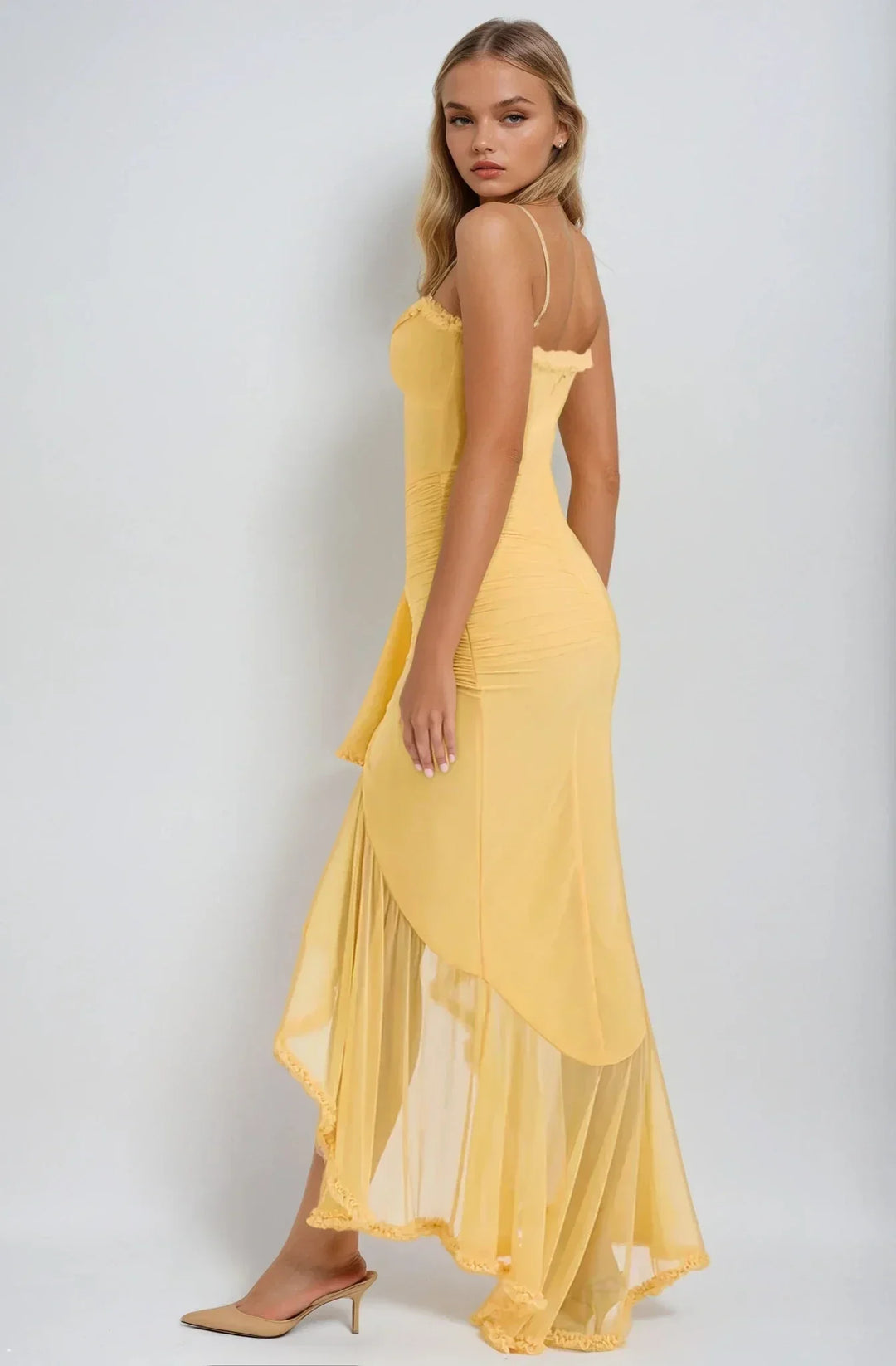 Clarissa | Vestido maxi de malla amarillo