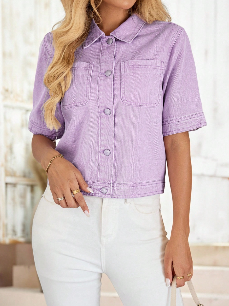 Emery Rose | Top de mezclilla lila claro para mujer
