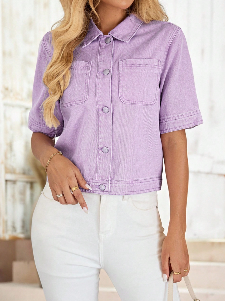 Emery Rose | Top de mezclilla lila claro para mujer