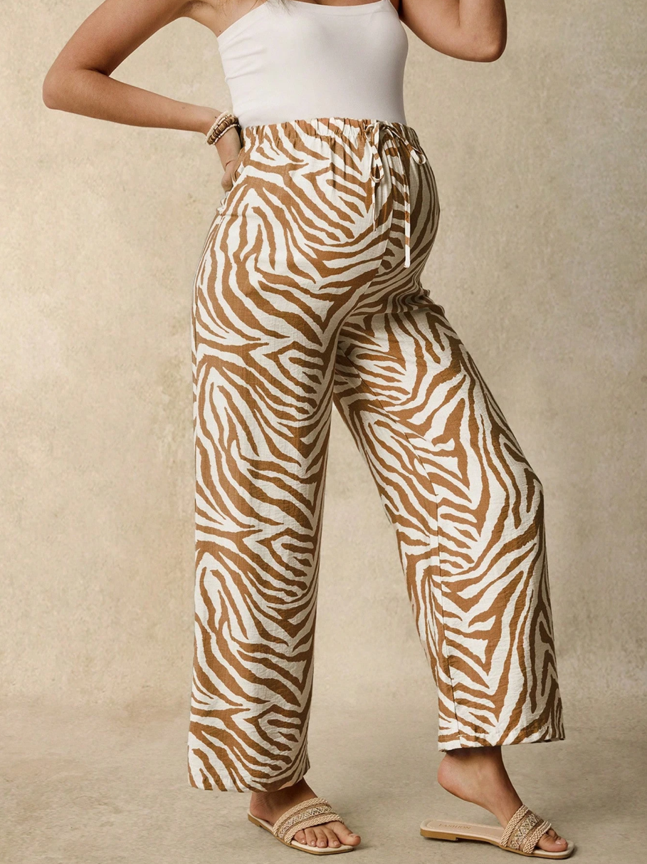 Pantalones anchos premamá con estampado de cebra