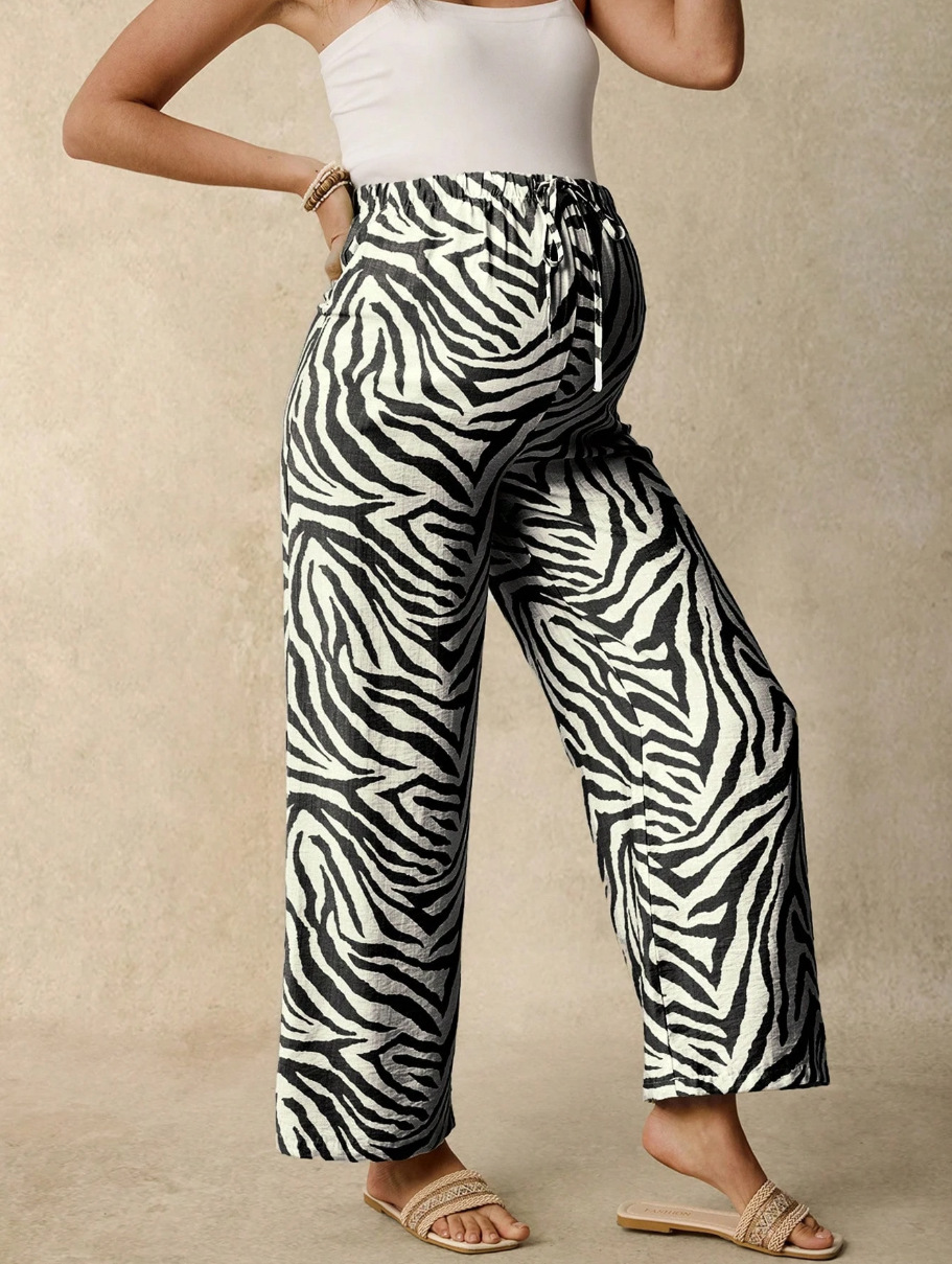Pantalones anchos premamá con estampado de cebra