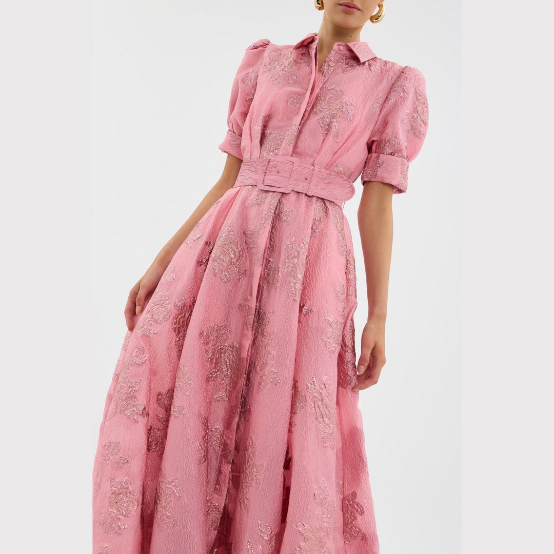 Beatrice | Vestido rosa con mangas abullonadas