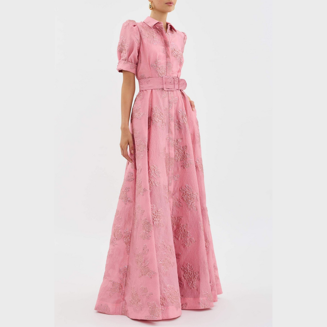 Beatrice | Vestido rosa con mangas abullonadas