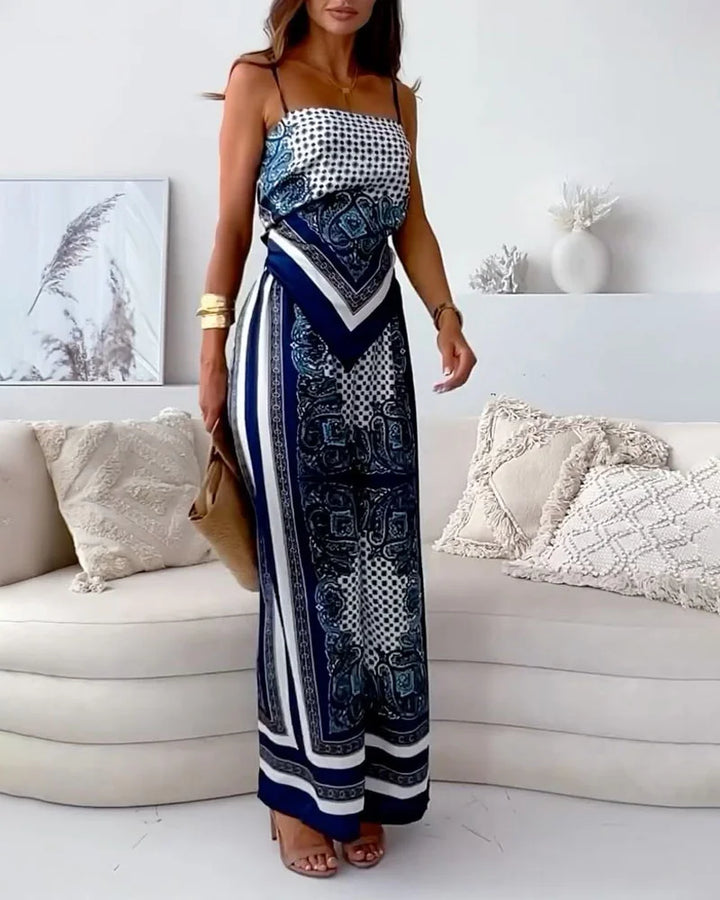 Alya | Conjunto elegante de dos piezas con chaleco y pantalones estampados con cordones