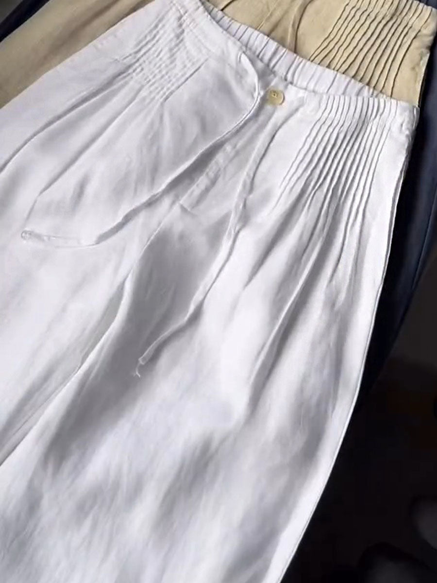 Pantalones Anchos Plisados de Color Sólido para Mujer