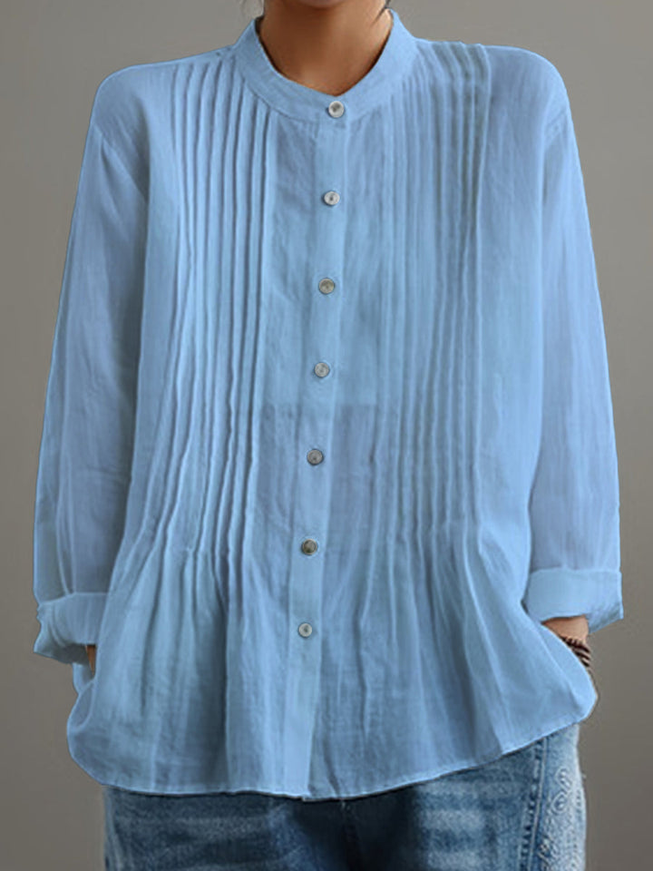 Camisa Plisada Casual de Algodón y Lino para Mujer