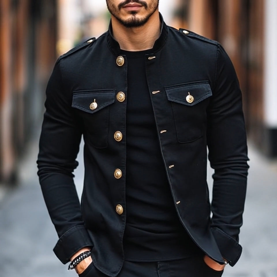 Chaqueta casual sólida de cuello mao para hombre