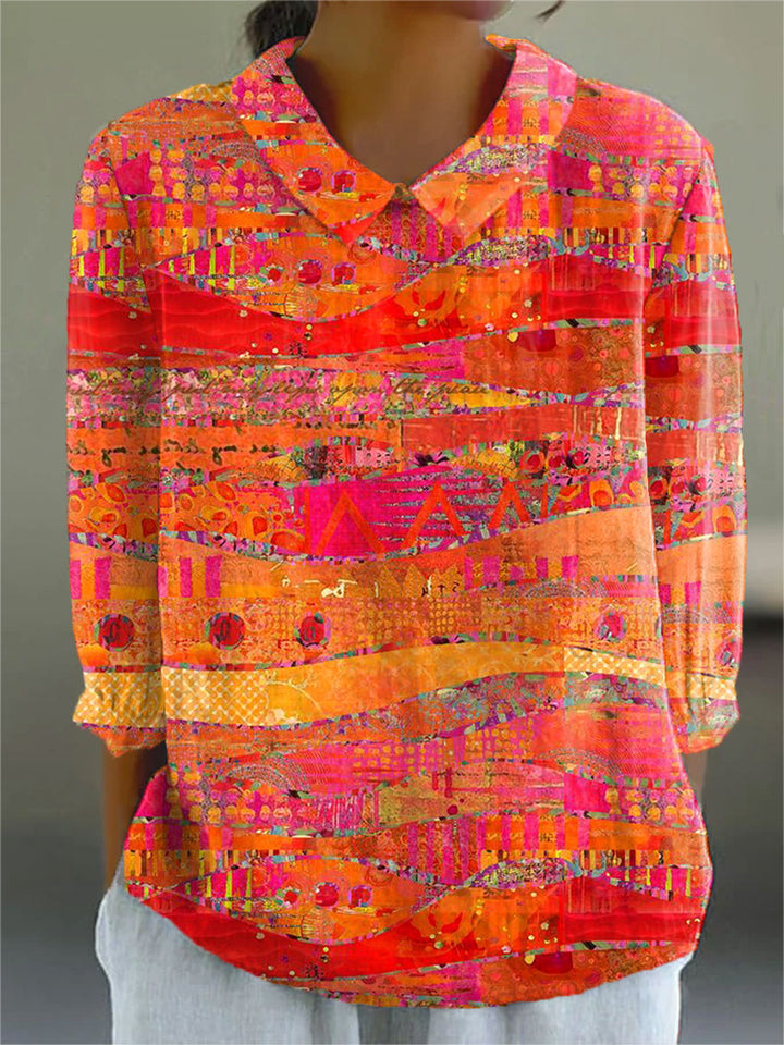 Camisa Casual de Mujer de Algodón con Estampado Artístico Vintage