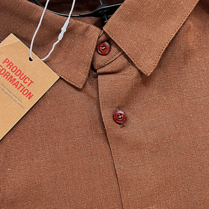 Camisa de lino de verano de manga larga con textura irregular para hombre