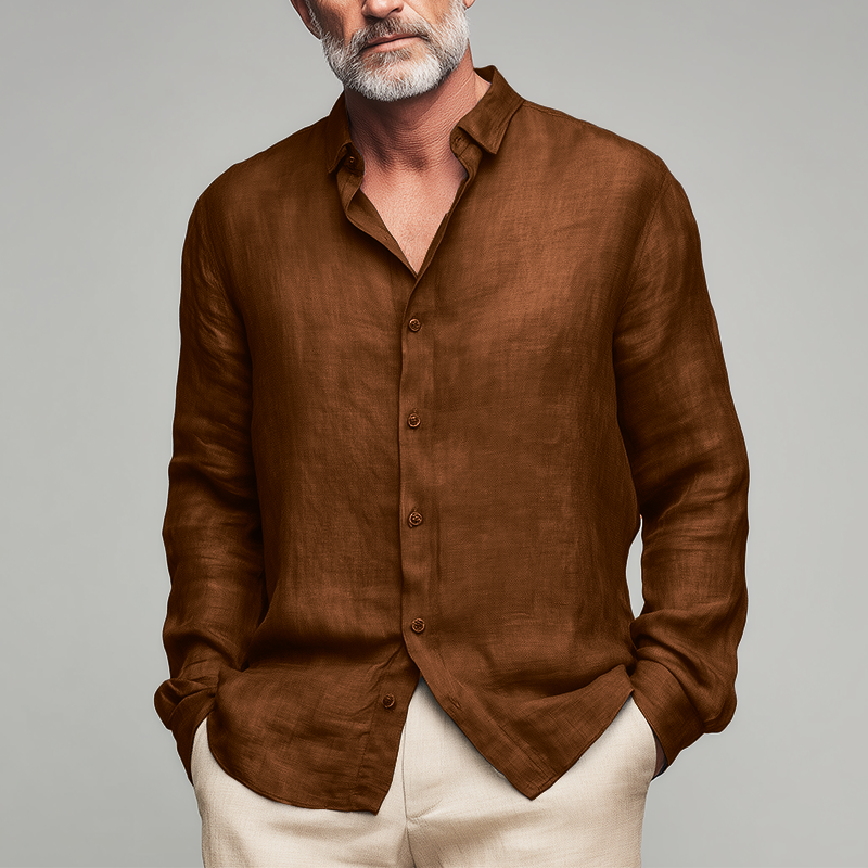 Camisa de lino de verano de manga larga con textura irregular para hombre