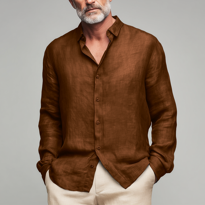 Camisa de lino de verano de manga larga con textura irregular para hombre