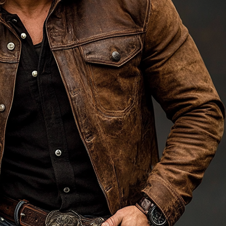 Chaqueta de cuero PU desgastada con solapa vintage para hombre