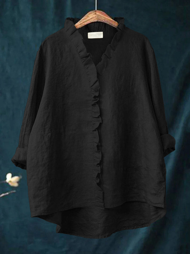 Camisa Casual de Algodón y Lino con Volantes para Mujer