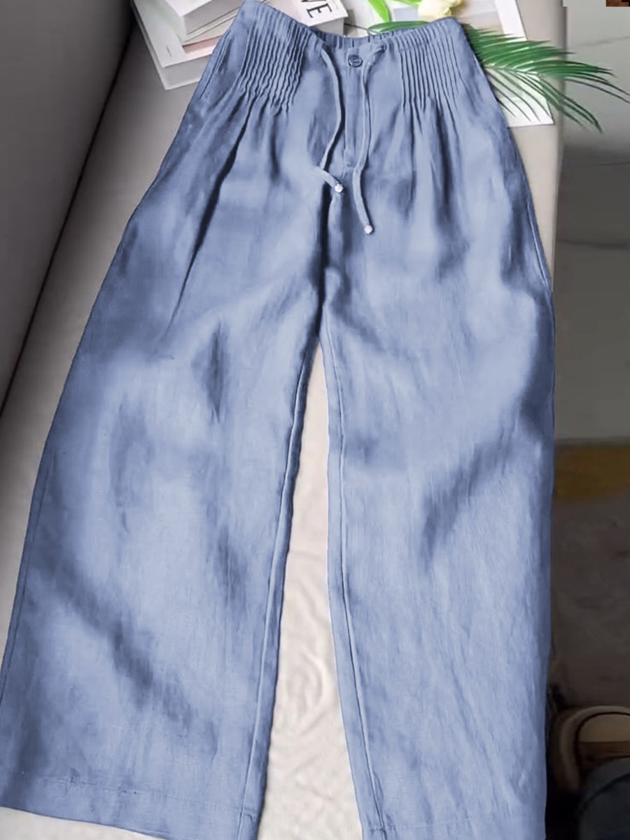Pantalones Anchos Plisados de Color Sólido para Mujer