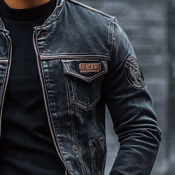 Chaqueta vaquera de ajuste slim con cuello de béisbol lavada vintage para hombre