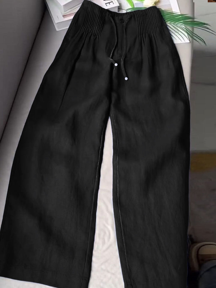 Pantalones Anchos Plisados de Color Sólido para Mujer
